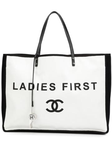 Chanel Vintage 'ladies First' Canvas Shopper Tote, Women's, White
