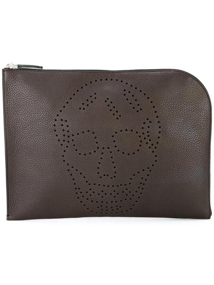 Alexander Mcqueen Perforated Skull Clutch, Men's, Leather