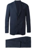 Lardini Light Check Two-piece Suit, Men's, Size: 52, Blue, Wool/cupro/viscose