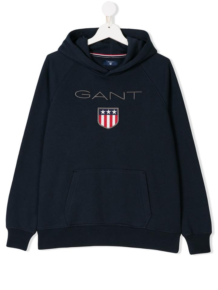 Gant Kids Logo Embroidered Hoodie - Blue