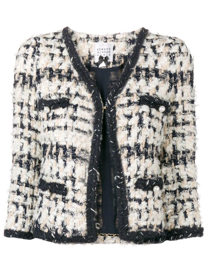 Edward Achour Paris Contrast Trim Boucle Jacket - Nude & Neutrals