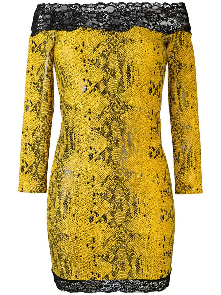 Off The Shoulder Snake Print Dress - Women - Lyocell/polyimide - S, Yellow/orange, Lyocell/polyimide, Faith Connexion