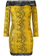 Off The Shoulder Snake Print Dress - Women - Lyocell/polyimide - S, Yellow/orange, Lyocell/polyimide, Faith Connexion
