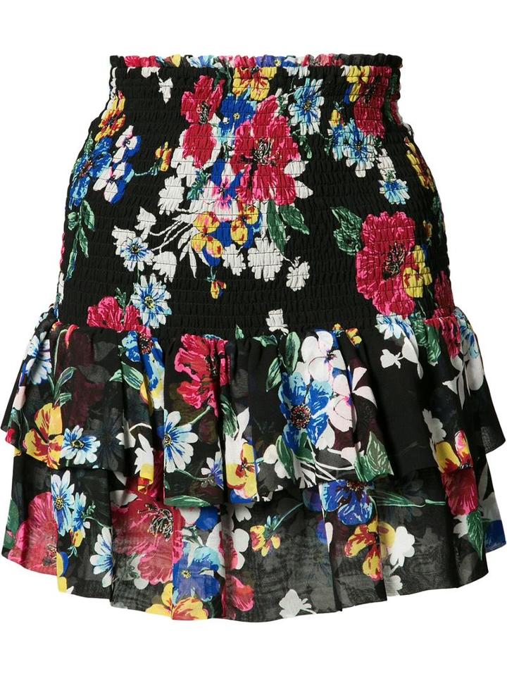 Piamita Floral Ruffled Skirt, Women's, Size: Medium, Black, Silk