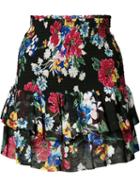 Piamita Floral Ruffled Skirt, Women's, Size: Medium, Black, Silk