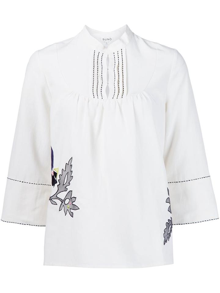 Suno Embroidered Flower Blouse