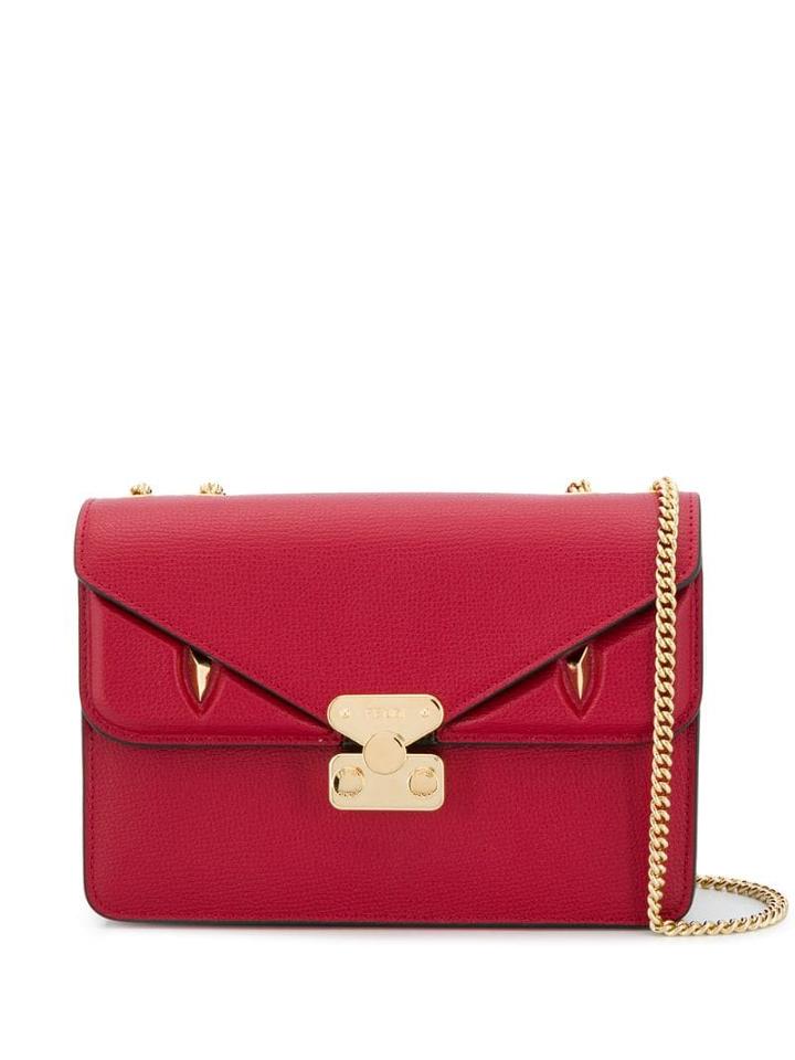 Fendi Ff Foldover Detail Shoulder Bag - Red