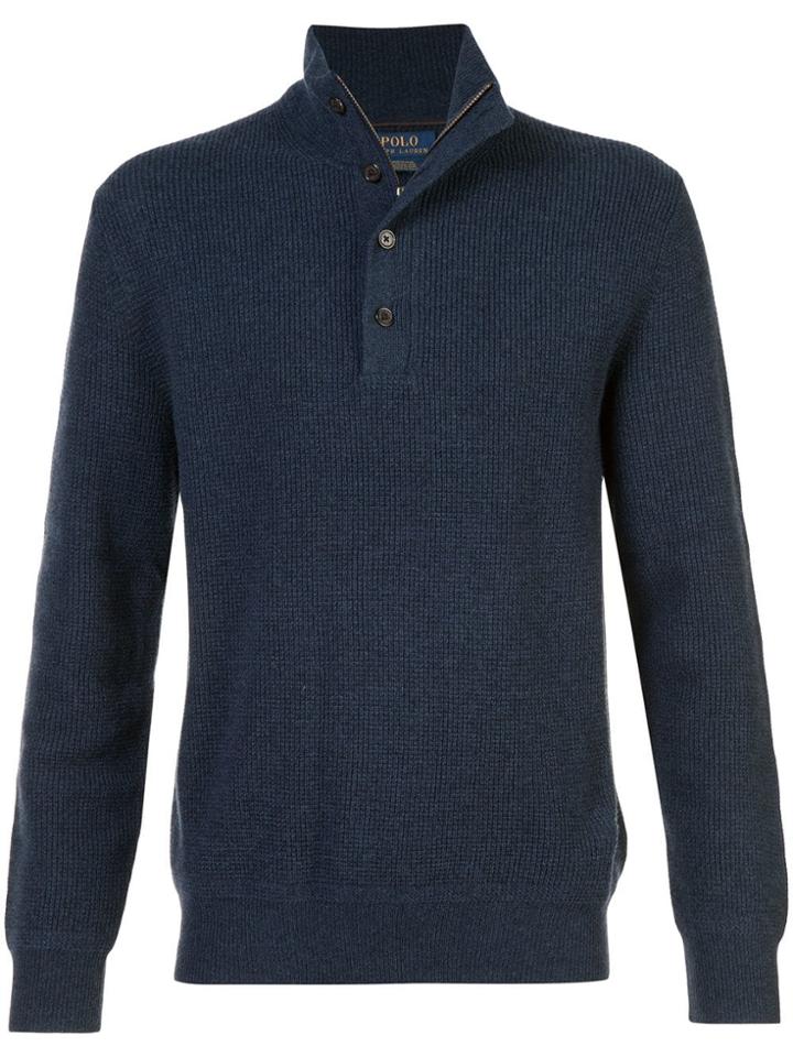 Polo Ralph Lauren High Collar Button Jumper - Blue