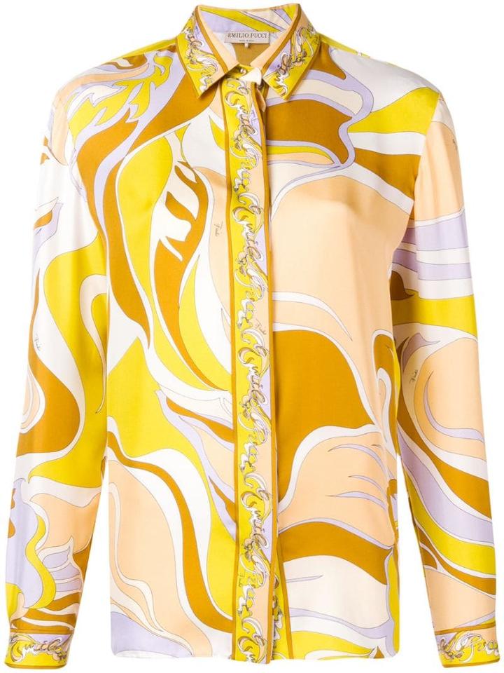 Emilio Pucci Yellow Rivera Print Silk Shirt