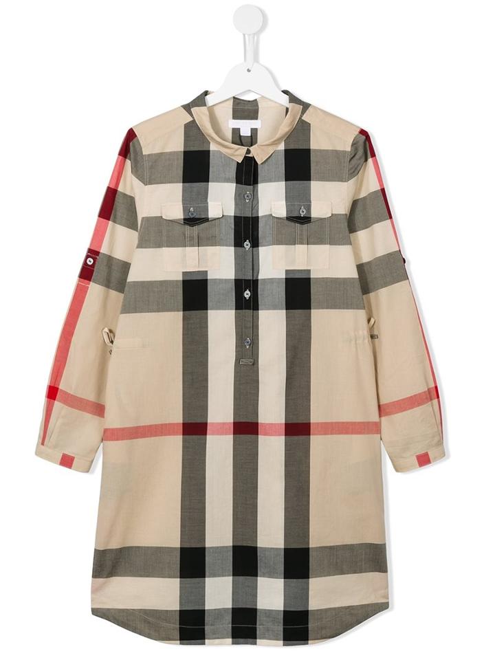 Burberry Kids New Classic Check Shirt Dress, Girl's, Size: 14 Yrs, Nude/neutrals