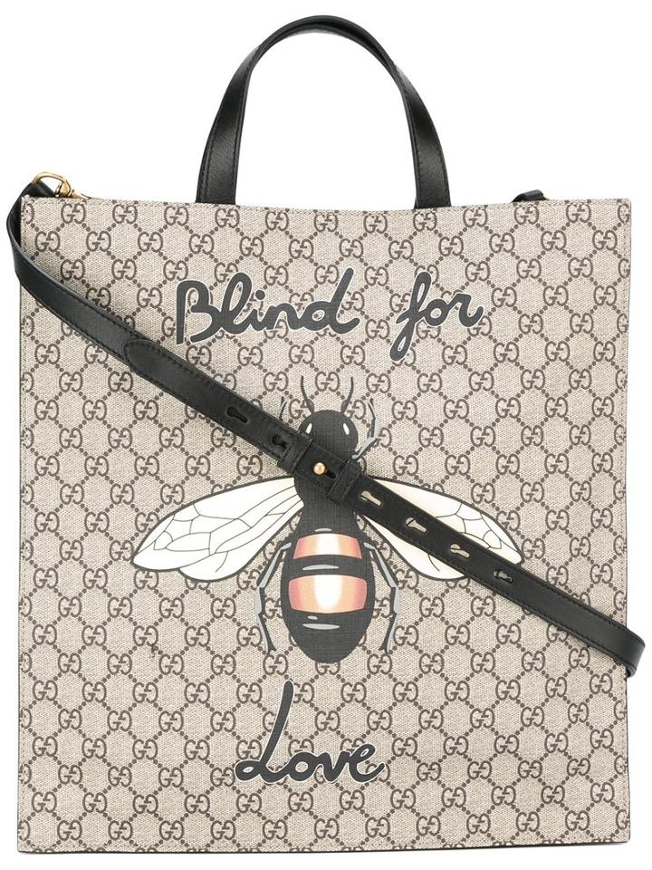Gucci Bee Print Soft Gg Supreme Tote, Brown, Leather/polyurethane/cotton