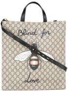 Gucci Bee Print Soft Gg Supreme Tote, Brown, Leather/polyurethane/cotton