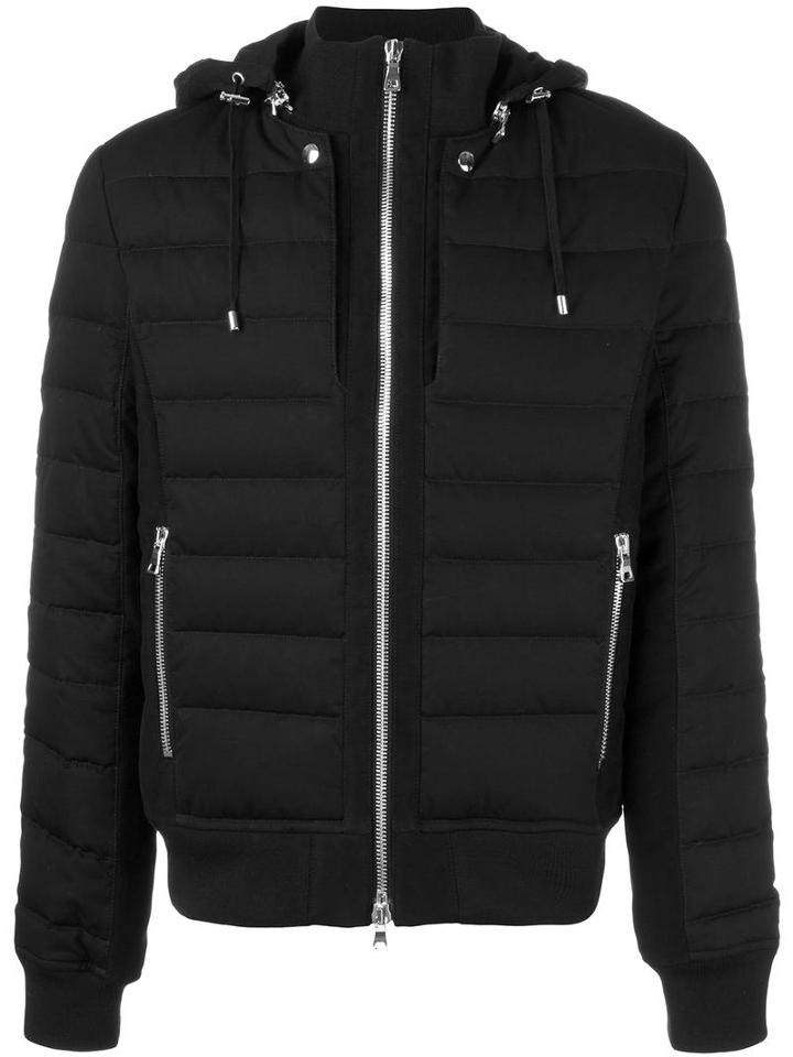 Balmain Quilted Hooded Jacket, Men's, Size: Large, Black, Cotton