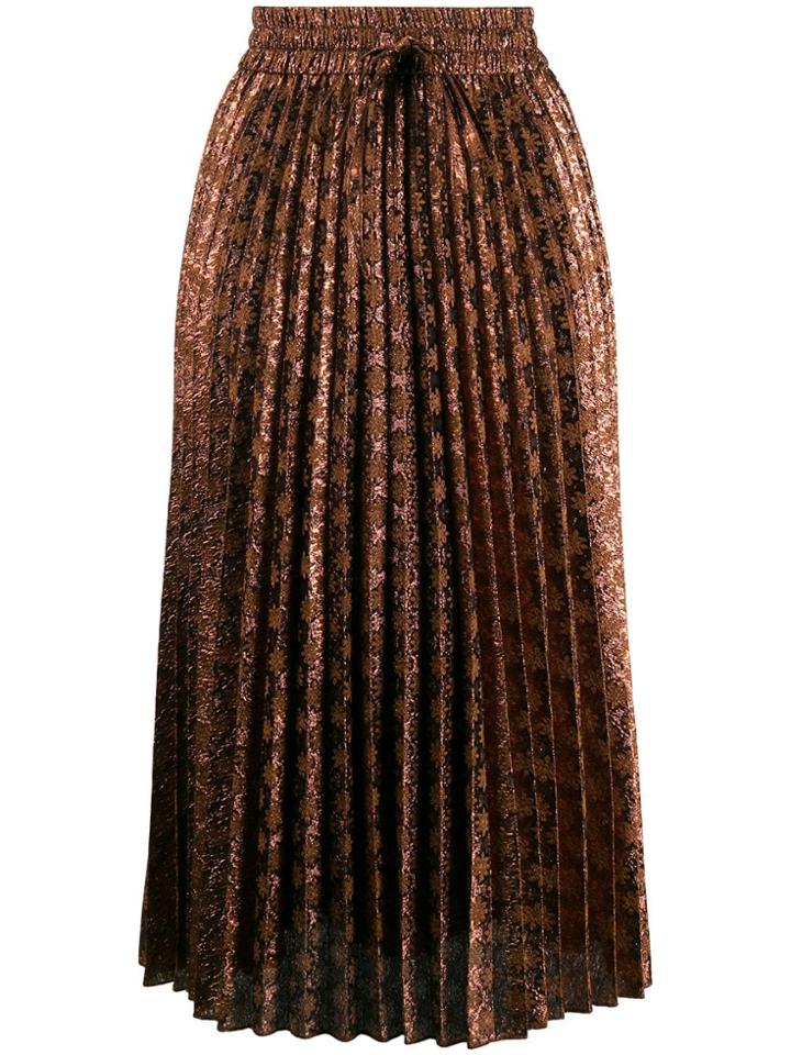 Red Valentino Red(v) Metallic Jacquard Accordion Pleat Skirt - Brown