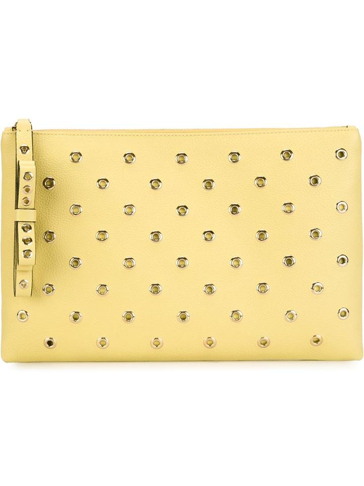 Red Valentino Eyelet Embellished Clutch, Women's, Yellow/orange, Leather