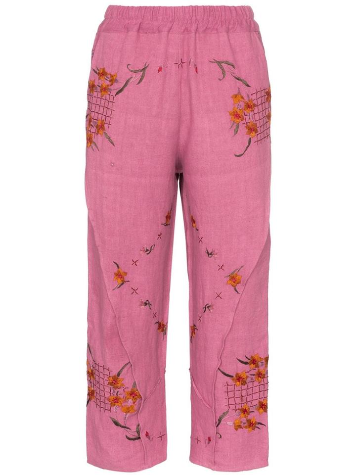 By Walid Reyzi Floral Embroidered Trousers - Pink