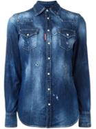 Dsquared2 Distressed Denim Shirt, Women's, Size: 36, Blue, Cotton/spandex/elastane