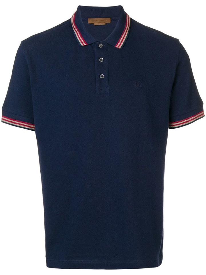 Corneliani Striped Collar Polo Shirt - Blue