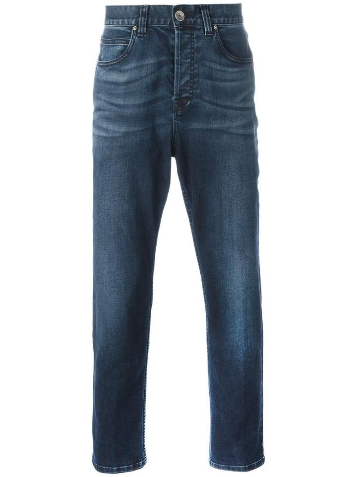 Eleventy Tapered Cropped Jeans, Men's, Size: 30, Blue, Cotton/spandex/elastane
