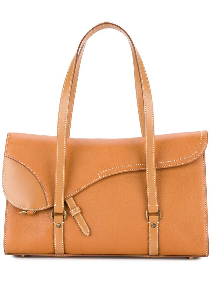 Christian Dior Vintage Rectangular Saddle Tote - Brown