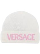 Young Versace Teen Logo Knit Beanie - White