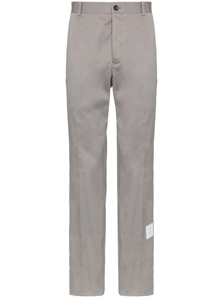 Thom Browne Grey Logo Patch Cotton Chino Trousers