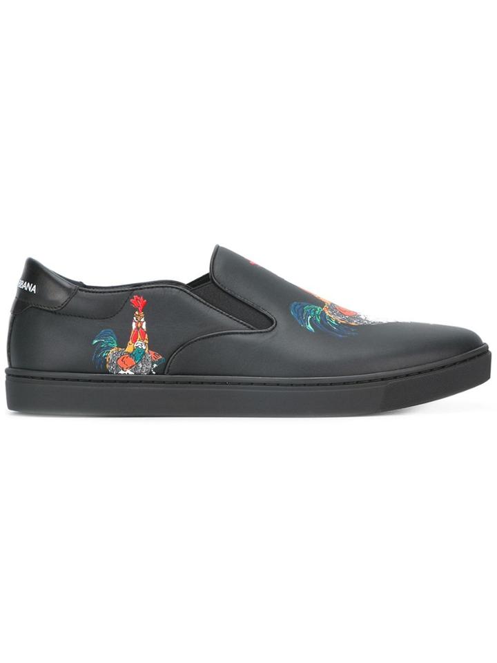 Dolce & Gabbana London Slip-on Rooster Print Sneakers - Black