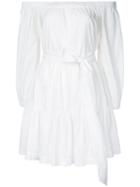 Off-shoulders Belted Dress - Women - Cotton - 46, White, Cotton, Erika Cavallini