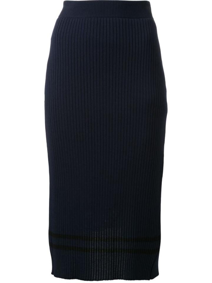 Muveil Ribbed Stripe Hem Skirt, Women's, Size: 38, Blue, Polyester/zylon/viscose