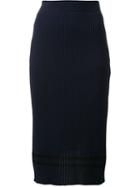 Muveil Ribbed Stripe Hem Skirt, Women's, Size: 38, Blue, Polyester/zylon/viscose