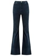 Amapô - High Waist Velvet Flared Trousers - Women - Cotton/elastodiene - 34, Blue, Cotton/elastodiene