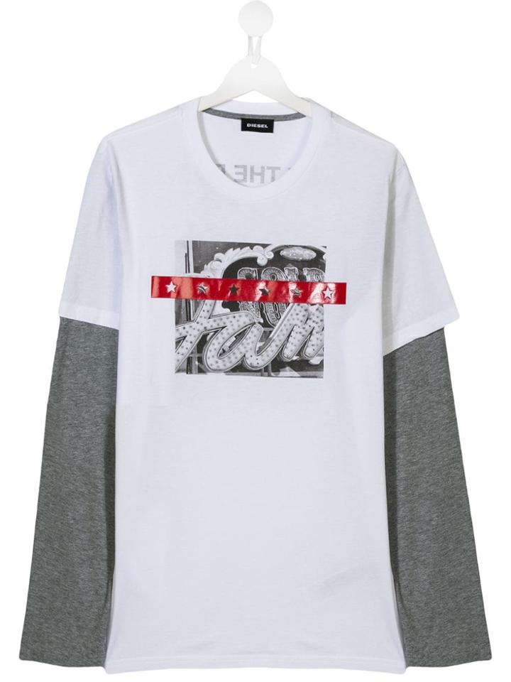 Diesel Kids Graphic Print Long-sleeve T-shirt - White
