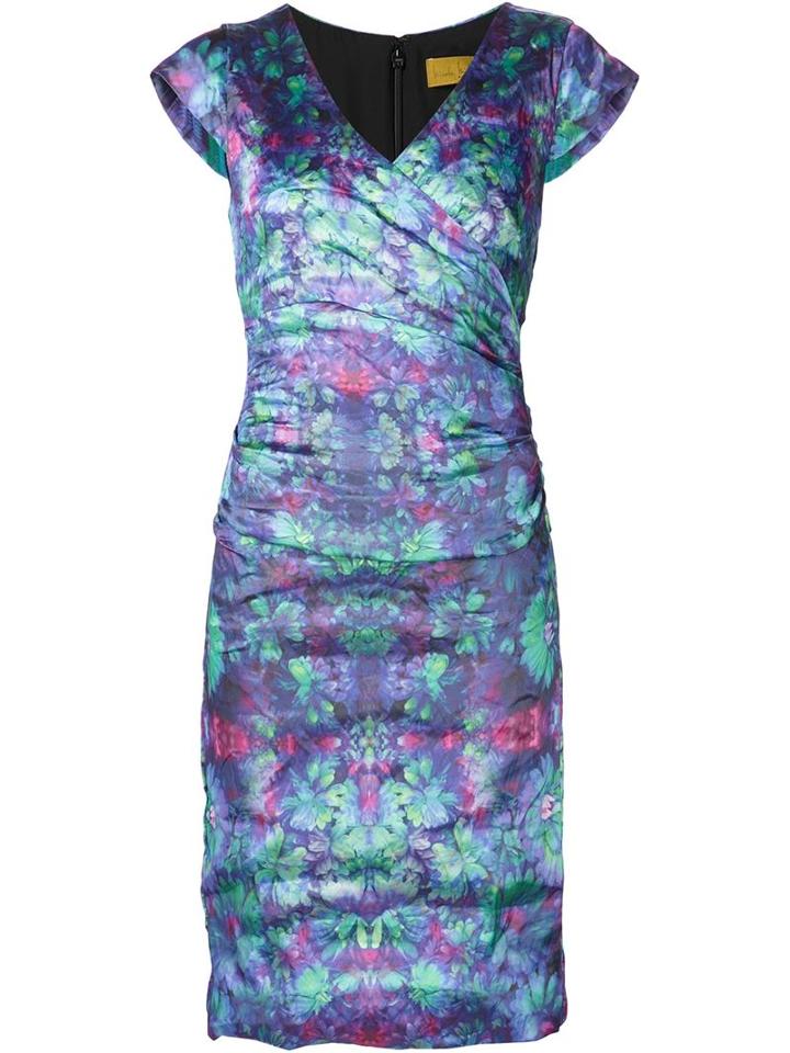 Nicole Miller Draped Fitted Print Dress