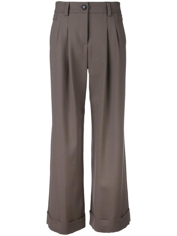 Giorgio Armani Folded Hem Palazzo Pants, Women's, Size: 40, Grey, Wool/acetate/cupro