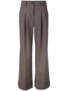 Giorgio Armani Folded Hem Palazzo Pants, Women's, Size: 40, Grey, Wool/acetate/cupro