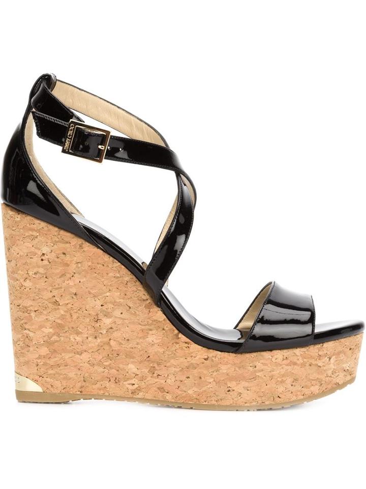Jimmy Choo Portia Sandals, Women's, Size: 38, Black, Patent Leather/cork/rubber