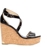 Jimmy Choo Portia Sandals, Women's, Size: 38, Black, Patent Leather/cork/rubber