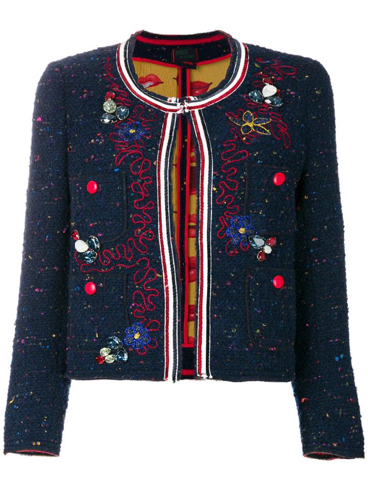 Femme By Michele Rossi Embroidered Tweed Jacket - Blue