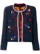 Femme By Michele Rossi Embroidered Tweed Jacket - Blue