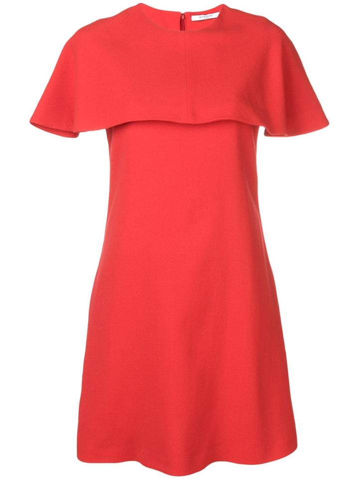 Givenchy Short Sleeve Cape Dress - Red