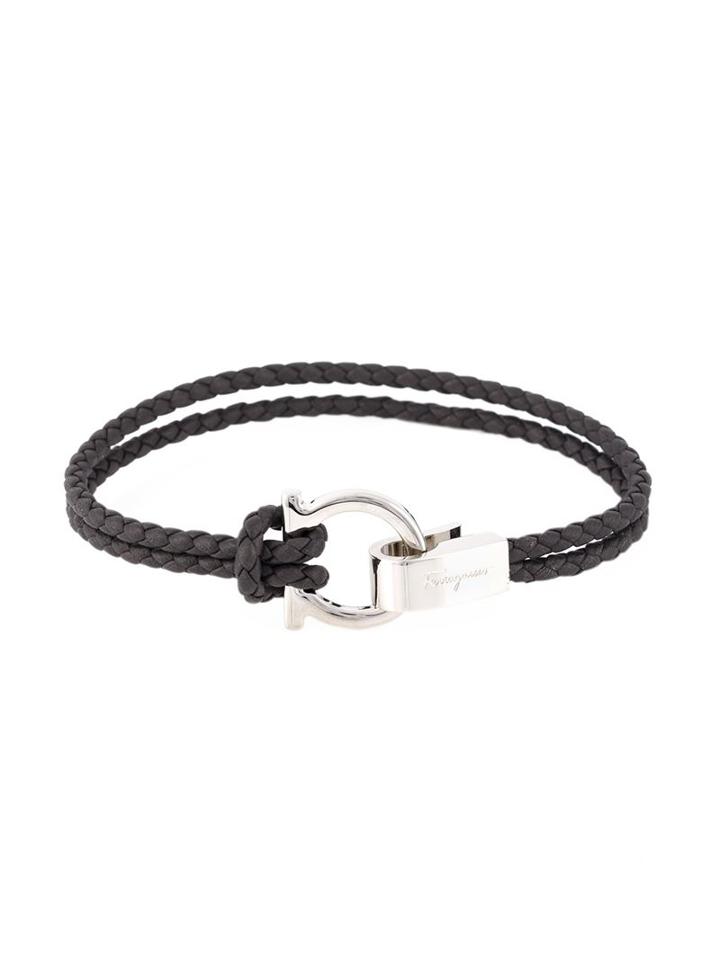 Salvatore Ferragamo Woven Gancio Bracelet, Men's, Grey