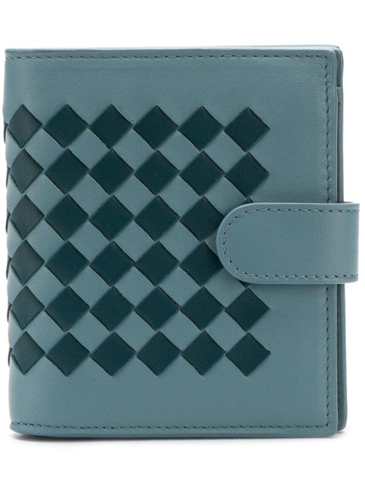 Bottega Veneta Two Tone Intrecciato Flap Wallet - Blue