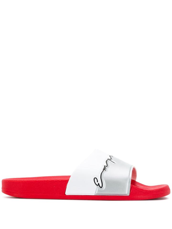 Emporio Armani Signature Logo Slides - Silver