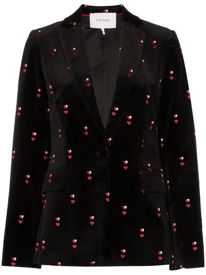 Frame Heart-embroidered Velvet Blazer - Black