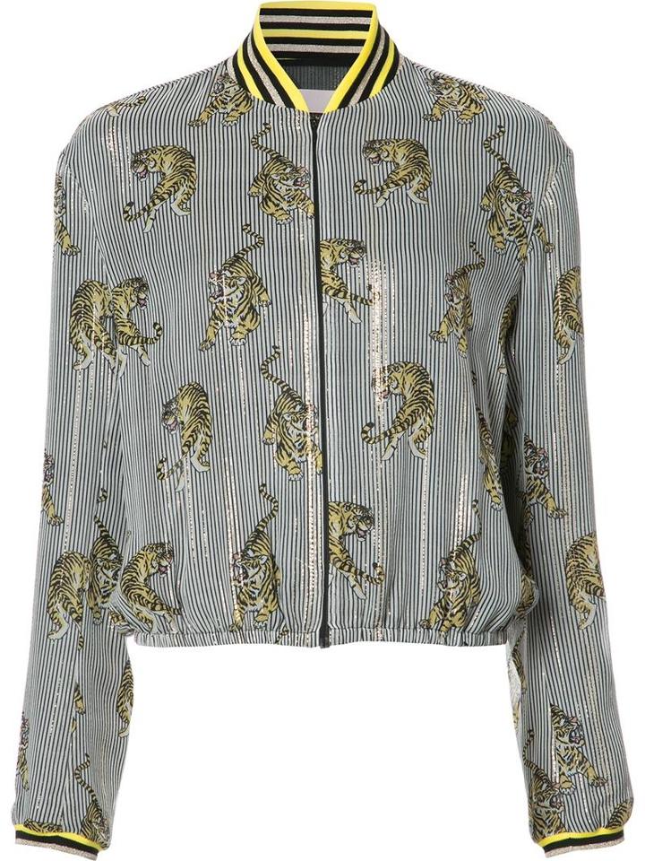 Giamba Zebra Print Bomber Jacket, Women's, Size: 42, Black, Silk/polyester