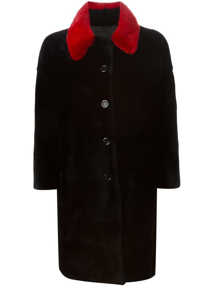 Liska Contrasting Collar Fur Coat