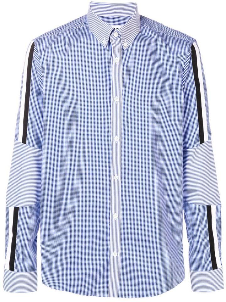 Les Hommes Urban Checked Panelled Shirt - Blue