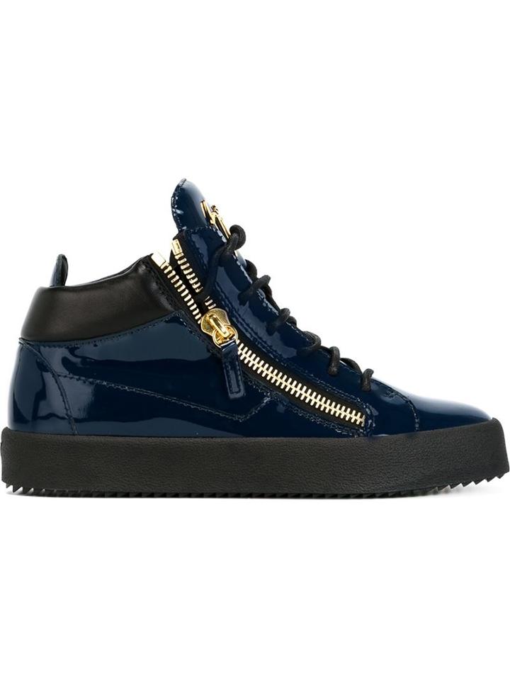 Giuseppe Zanotti Design Kriss Hi-top Sneakers, Women's, Size: 37, Blue, Leather/patent Leather/rubber