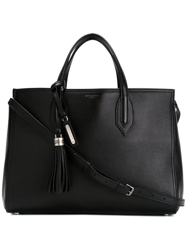 Saint Laurent Medium Amber Tote, Women's, Black, Calf Leather
