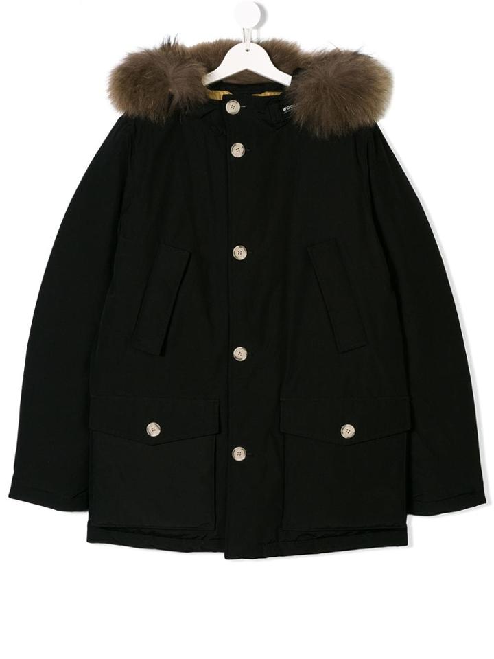 Woolrich Kids Teen Racoon Fur Parka - Black